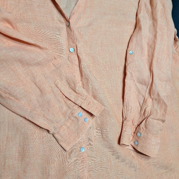 Sigrid Olsen Orange 100% Linen Roll Tab Sleeve Relaxed Button Down Shirt Size 2X - Picture 5 of 7